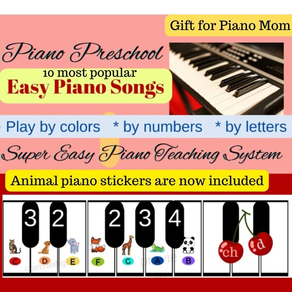 Gift for Piano Mom, 10 Easy Music Piano Sheet Music Large Notes Piano Method, Twinkle twinkle Jingle bells Happy Birthday McDonald Fingering