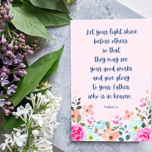Deixe sua luz brilhar diante dos outros; Mateus 5:16, Impressão digital, vale-presente ou arte emoldurada