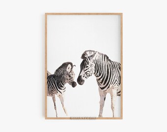 Mamma Zebra Print, Baby Zebra Print, Safari Nursery Wall Art, Nursery Decor, Minimalist, Watercolor, New Baby Gift, DIGITAL DOWNLOAD