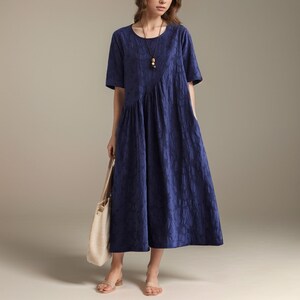 Boho Summer Jacquard Midi Dress - Casual Loose Fit with Short Sleeves, Customizable Plus Size Option, Perfect for Sunny Days