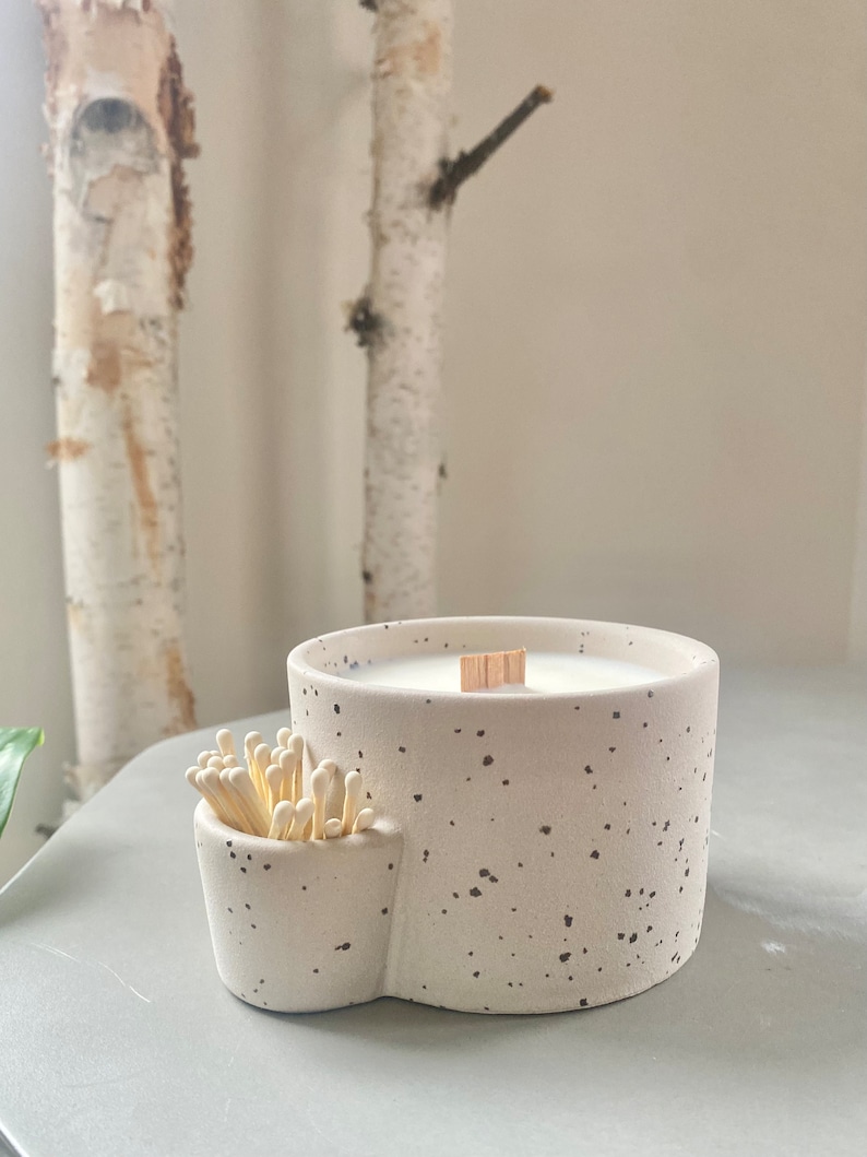 Organic Soy Candle Ceramic Multi Purpose Dish Custom Match Strike Smudge Bowl Nordic Pine Scent Woods image 5