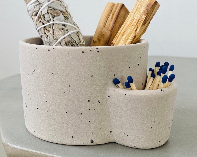 Palo Santo | Sage Holder | Ceramic | Smudge Bowl | Minimalist | Match Strike