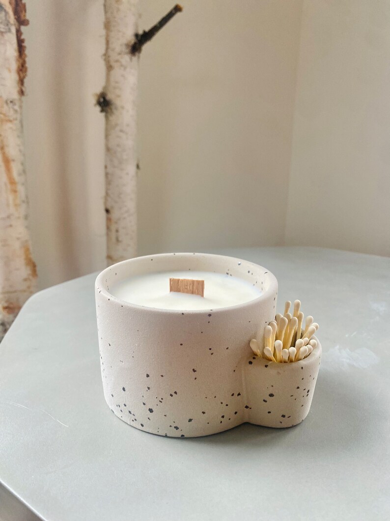 Organic Soy Candle Ceramic Multi Purpose Dish Custom Match Strike Smudge Bowl Nordic Pine Scent Woods image 6