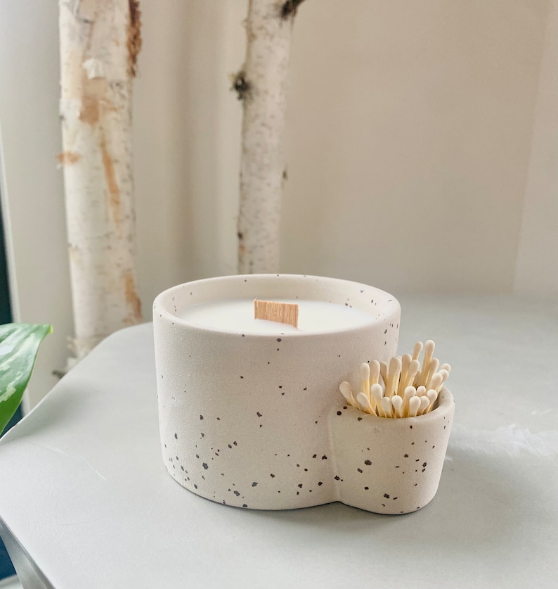 Organic Soy Candle Ceramic Multi Purpose Dish Custom Match Strike Smudge Bowl Nordic Pine Scent Woods image 1