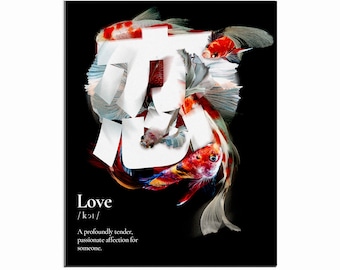 Cartel de amor japonés con tipografía Koi