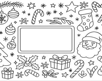Holiday Coloring Mat for Kids | Christmas Activity Placemat | Reusable Festive Coloring Sheet | Winter Holiday Kids Activity