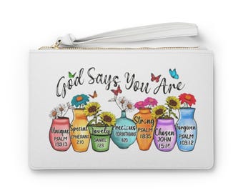 Gott sagt, du bist Blumengläser Clutch Bag | Bibel Vers Ermutigung