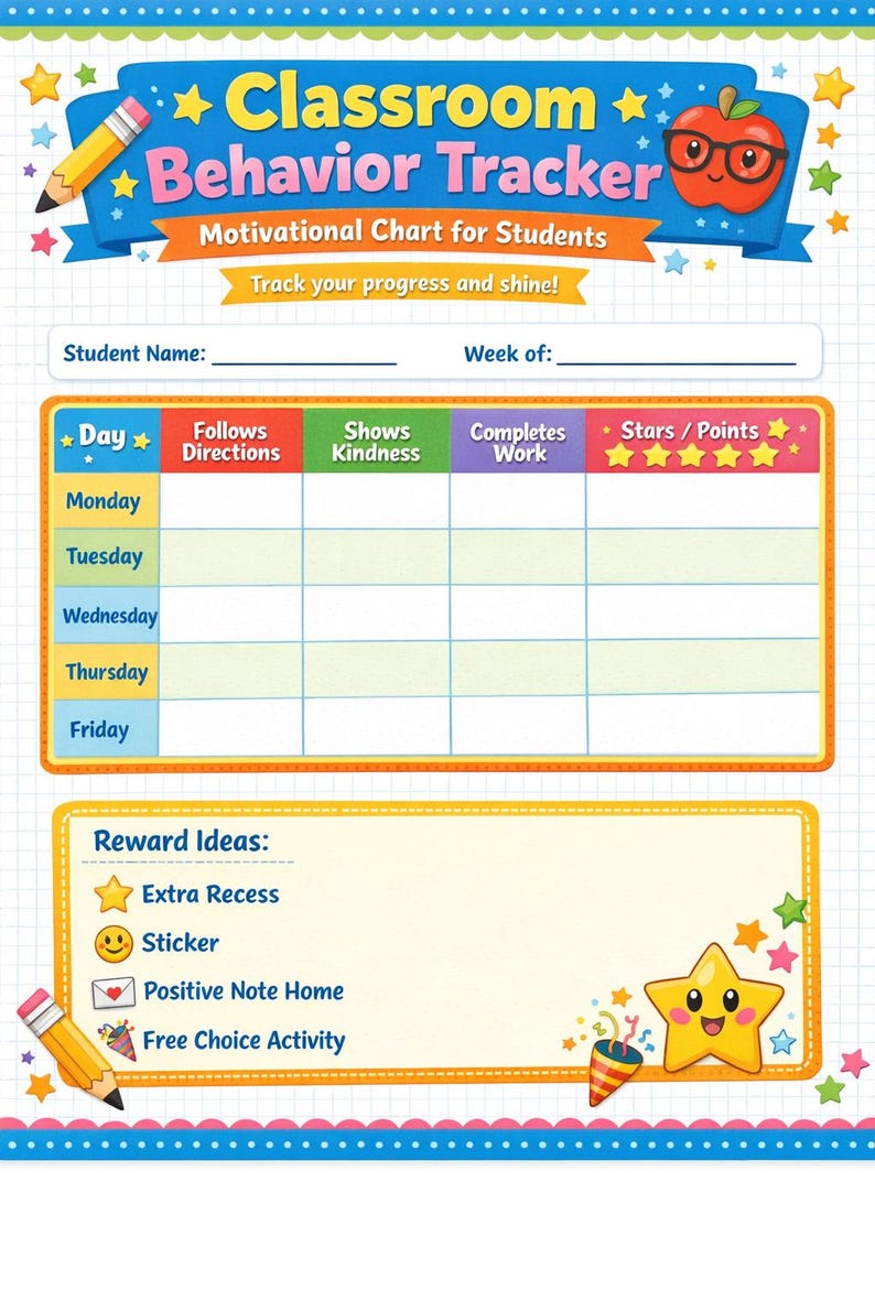 Printable Classroom Behavior Tracker PDF – Motivational Chart for ...