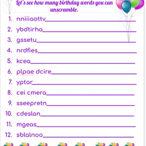 Birthday Word Scramble