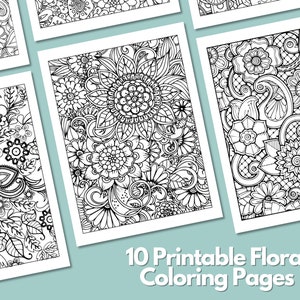 10 Beautiful Floral Coloring Pages | Flower Adult Teens Coloring Pages | Printable Adult Coloring Page | Instant Download | Set 2