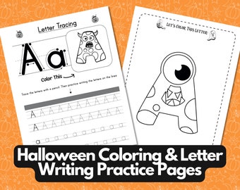 Halloween Coloring Pages & Handwriting Letter Writing Practice | Halloween Cute Toddler Kids Coloring | Cute Activities School Teacher Games