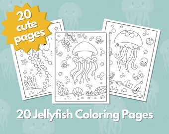 20 Jellyfish Sea Creature Coloring pages | Printable Adult Kids Teens Coloring | Cute Kawaii Jellyfish Animal Craft | homeschooling
