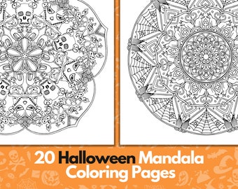 20 Halloween Mandala Coloring Pages | Halloween Detailed Adult Teens Coloring Pages | Printable Adult Coloring Page | Instant Download