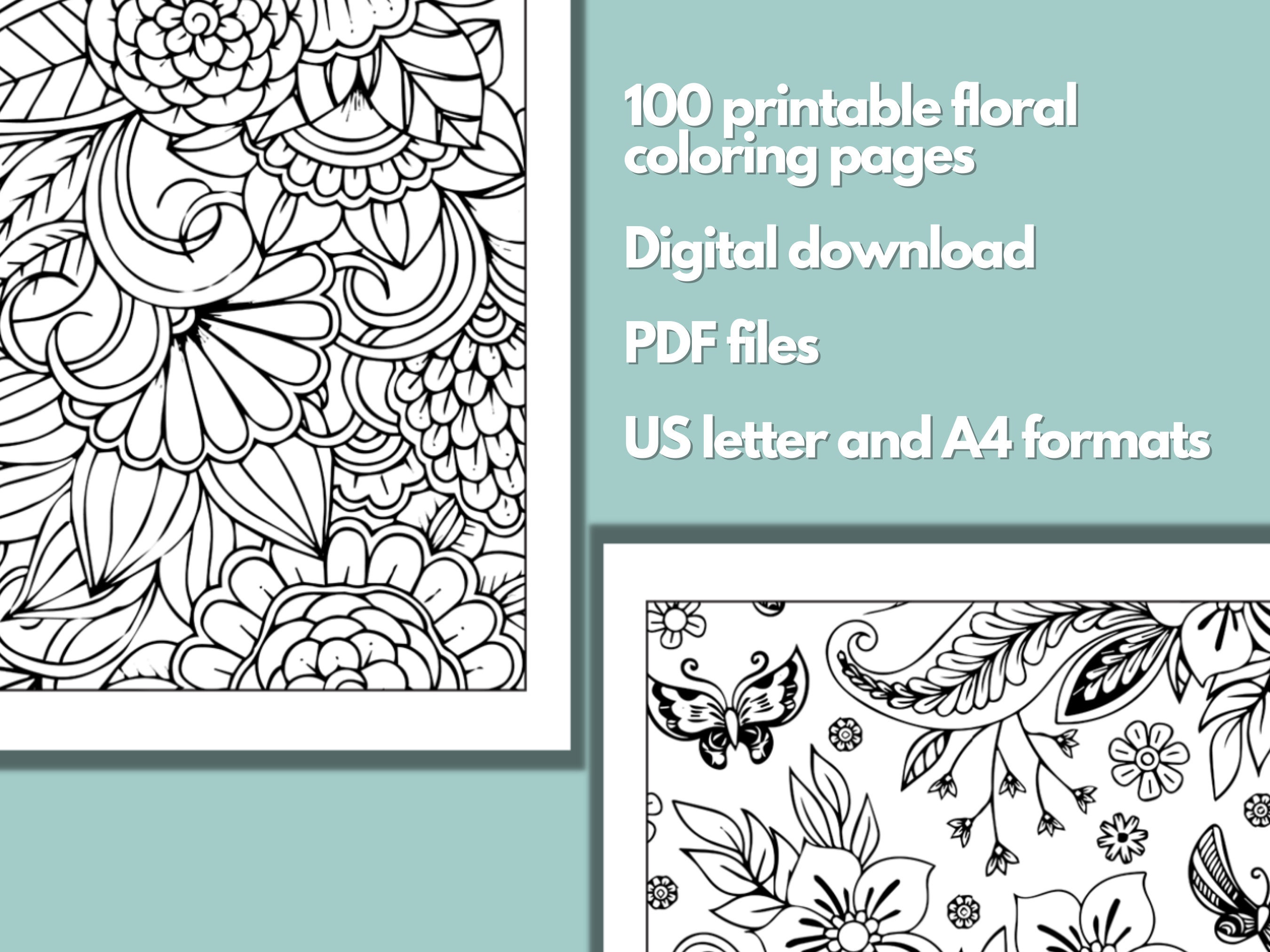 100 Beautiful Floral Coloring Pages Flower Adult Teens - Etsy