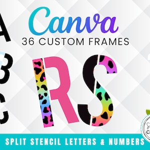 Split Stencil Letters & Numbers Canva Frames, Fill your own, Drag and Drop, Alphabet Mock up Frames, Canva Templates, Mock up Template