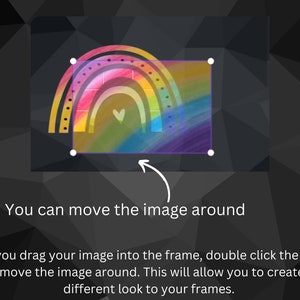May include: A colourful rainbow illustration with a white heart in the centre. The rainbow is made up of red, orange, yellow, green, blue, indigo, and violet. The illustration is surrounded by a white dotted border.