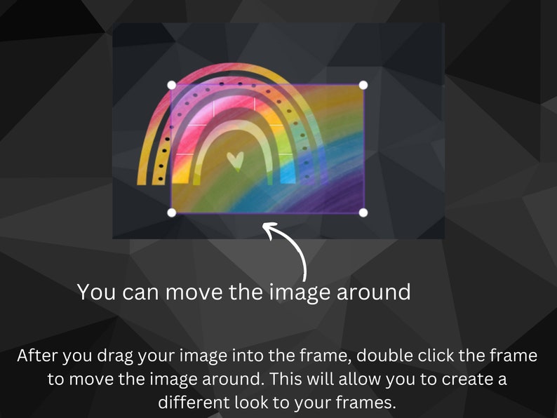 May include: A colourful rainbow illustration with a white heart in the centre. The rainbow is made up of red, orange, yellow, green, blue, indigo, and violet. The illustration is surrounded by a white dotted border.