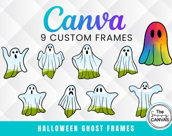 Halloween Ghost Canva Frames, Ghost Templates, Halloween Frames, Canva Frames, Editable Canva Templates, Drag and Drop, Print Templates