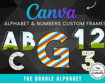Doodle Alphabet Fill your own Letters CANVA Frames, Drag and drop Alphabet Letters PNG Canva Frames