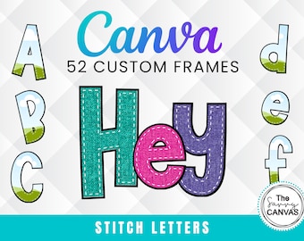 Stitch Effect Letters Canva Frames, Font Templates, Alphabet Mockup Frames, Canva Templates, Mock up Template, Print Template