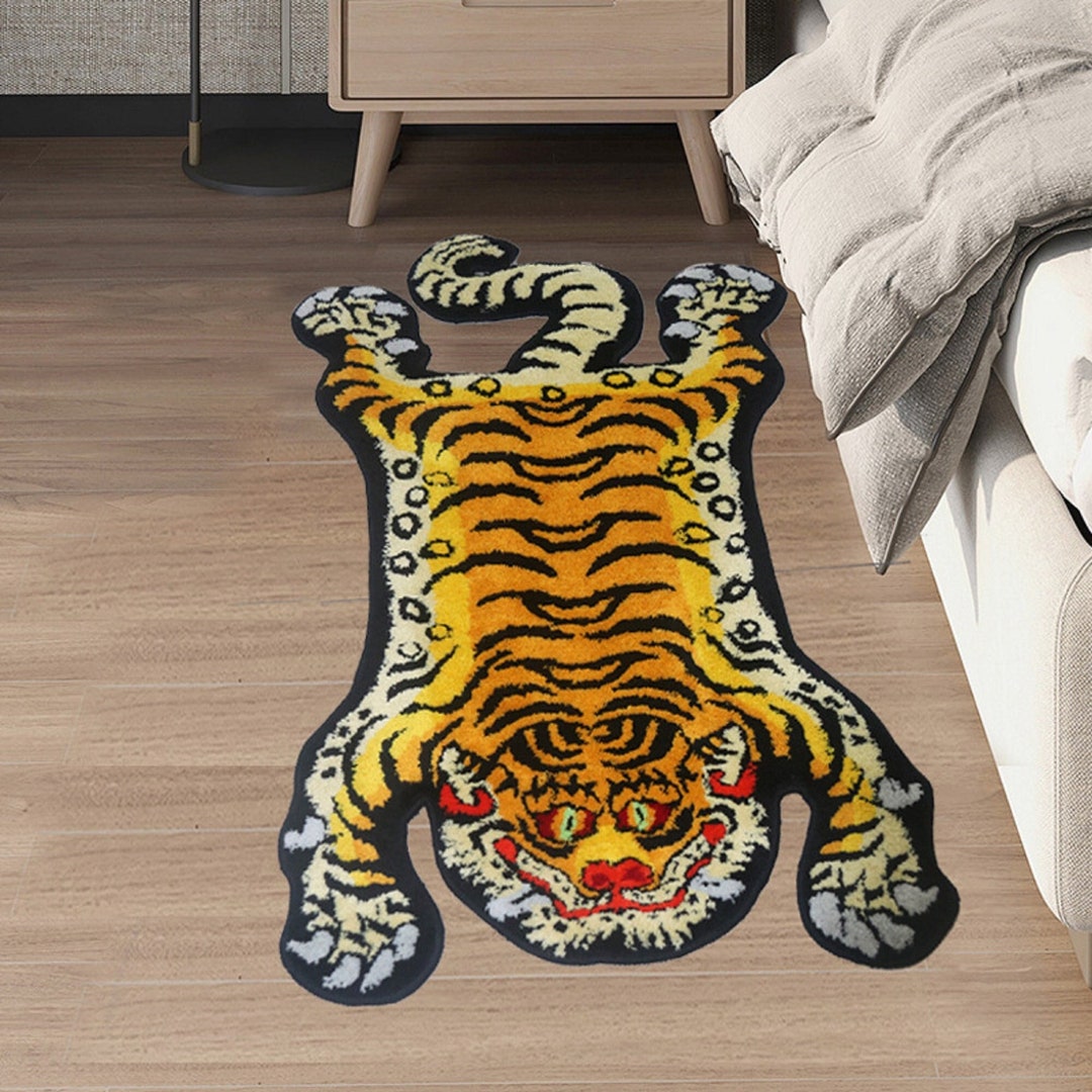 Tibetan Tiger Area Rug, Tiger Pattern Non Slip Door Mat, Animal Printed