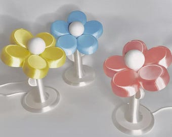 Aesthetic Flower Table Lamp, Cute Modern Floral Night Light, Colorful 3d Printed Flower Lamp, Aesthetic Home Decor, Floral Desk Lamp