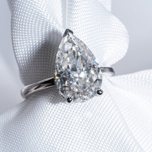 3 Carat Pear Shaped Moissanite Engagement Ring/Crushed Ice/Solitaire/Hidden Halo/Anniversary Ring in 10K,14K,18K Solid Gold,Platinum