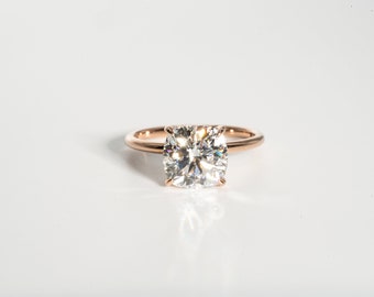 4.5 Carat Cushion Cut Moissanite Engagement Ring/Hidden Halo/Solitaire/4 Prong/Anniversary Ring in silver, 14K, 18K Solid Gold,Platinum