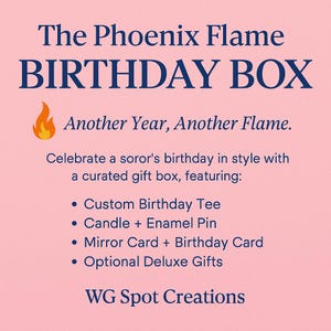 Die Phoenix Flamme Geburtstagsbox | Delta Psi Rho Soror Geschenk | Benutzerdefinierte T-Shirt, Kerze & Zubehör | WG-Spot Kreationen