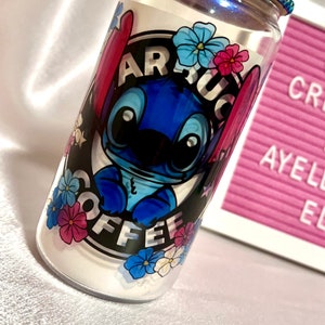 Stitch 16oz Blue Iridescent Glass Can Tumbler. afbeelding 2