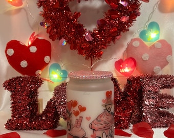 Valentines Benito In Pink 16oz Sublimated Matte Glass Can.