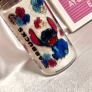 Stitch 16oz Blue Iridescent Glass Can Tumbler. afbeelding 3