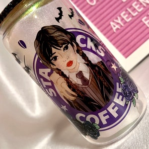 Wednesday Addams 16oz Green Iridescent Glass Can Tumbler.