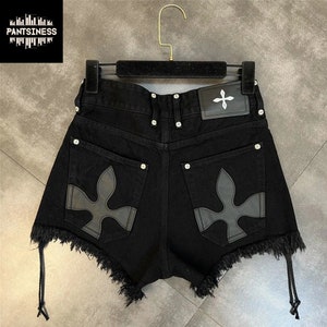 Grunge Y2K Cross Shorts, Dark Gothic Hip Hop Bottoms, Tassel Trend Fringe Shorts, Punk Harajuku High Street Shorts