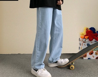 Retro Streetwear Baggy Jeans, Straight Loose Wide Leg Pants, Korean Style Spring Summer Trousers, Y2K Vintage Style Grunge Jeans