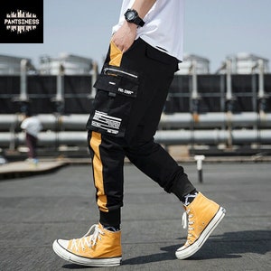 Techwear Jogger Pants, Cyberpunk Harem Streetwear Bottoms, Dual Color Cargo Trousers, Urban Style Steampunk Striped Pants