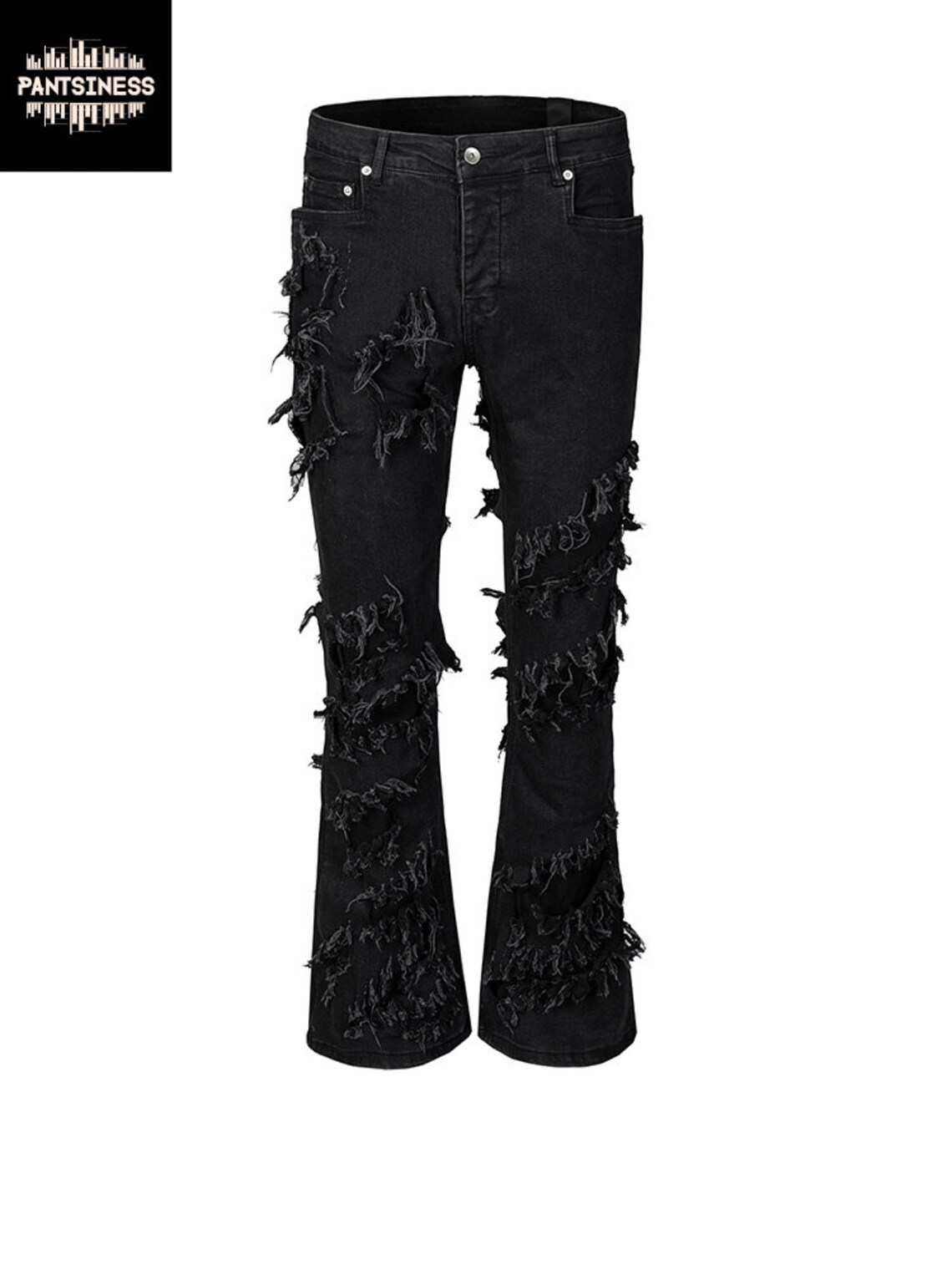 Black Stacked Ripped Jeans High Street Designer Slim Fit - Etsy