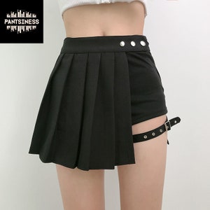 Gothic Sexy Rivet Skirt, Black Grunge Mini Skirt, High Waist Pleated Skirt, Emo Gothic Dark Skirt image 2