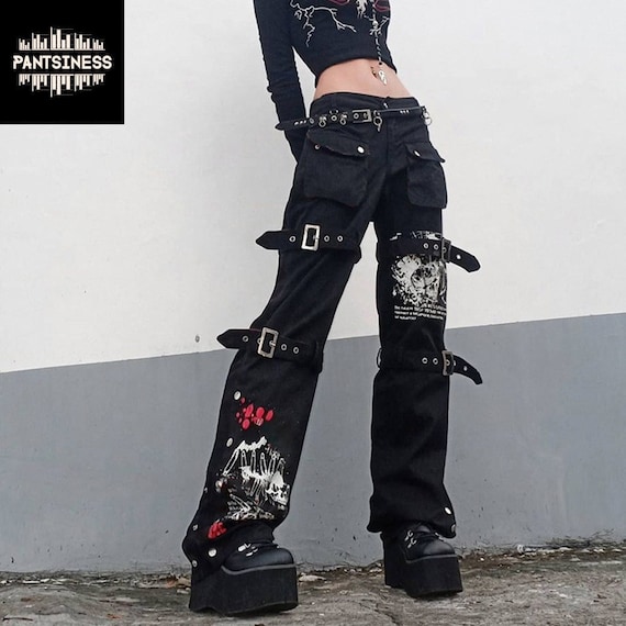 Goth Harajuku Pants, Grunge Y2K Cargo Pants, Vintage Streetwear