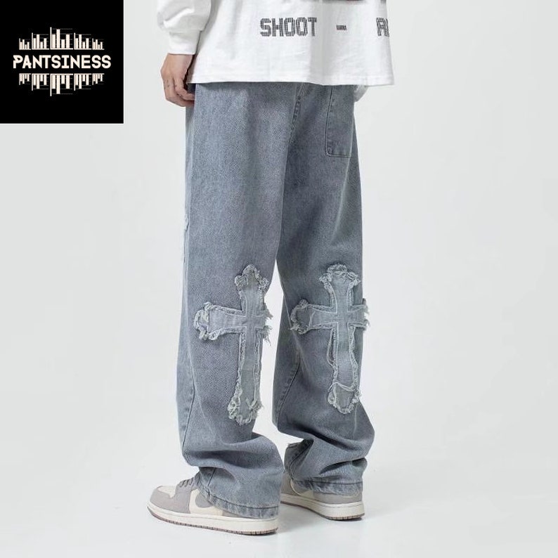 Y2K Cross Streetwear Jeans Baggy Hip Hop Loose Pants Etsy