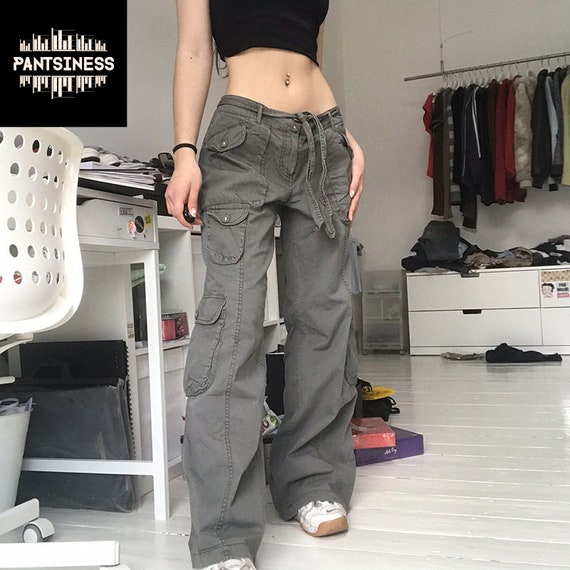 Loose Y2K Cargo Pants, Denim Side Pocket Jeans, Mod Waist Korean Style  Bottoms, Grunge Retro Style Tactical Trousers 