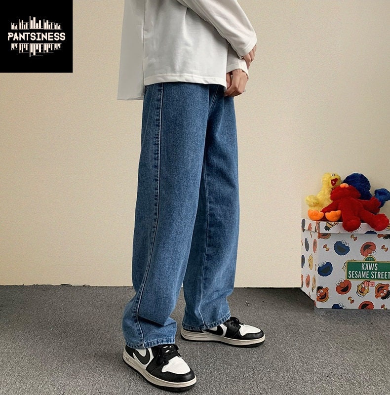 Retro Streetwear Baggy Jeans, Straight Loose Wide Leg Pants, Korean ...