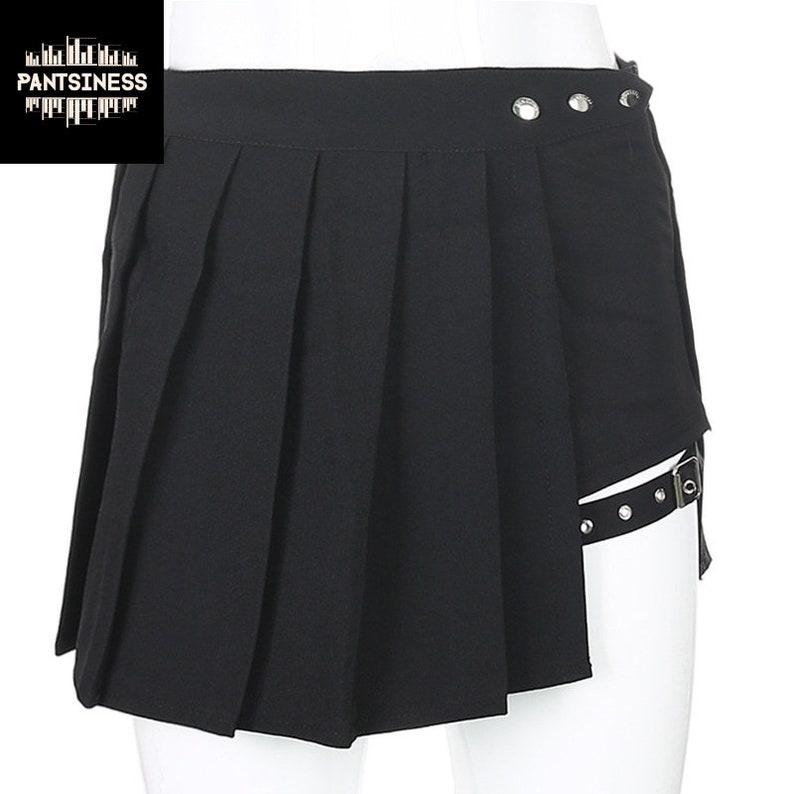 Gothic Sexy Rivet Skirt, Black Grunge Mini Skirt, High Waist Pleated Skirt, Emo Gothic Dark Skirt image 5