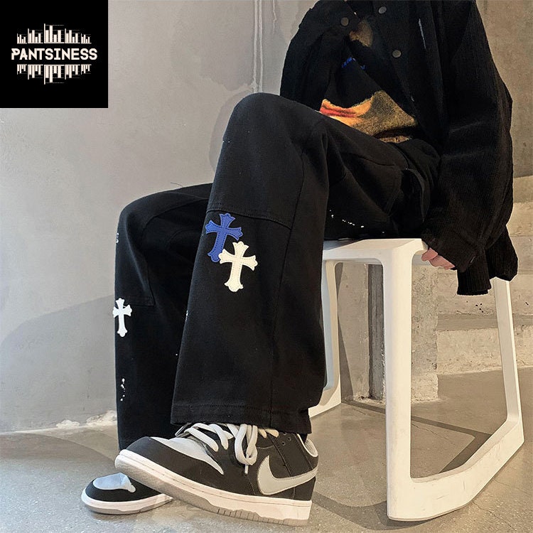 Retro Multi Colored Cross Jeans Y2K Streetwear Pants Hip Hop Etsy