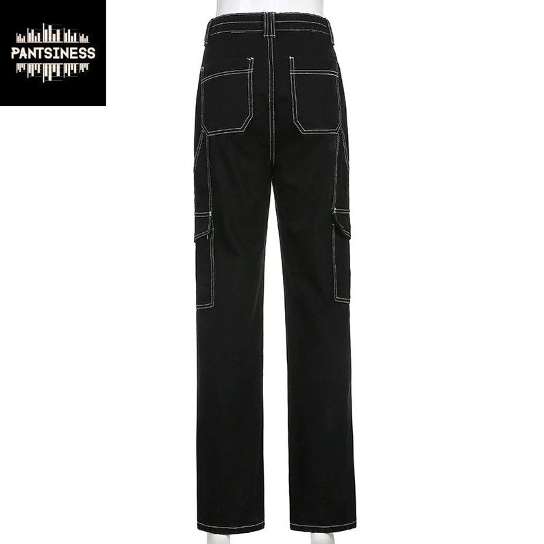 Y2K Decorated White Thread Jeans Black Side Pocket High Waist - Etsy