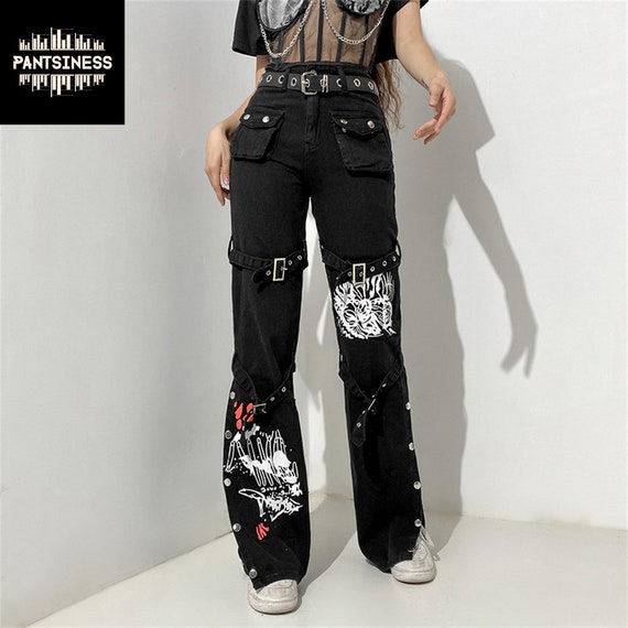 Goth Harajuku Pants, Grunge Y2K Cargo Pants, Vintage Streetwear