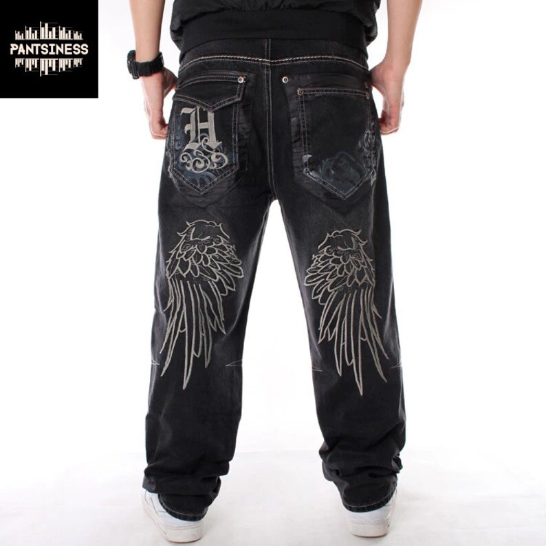 Embroidered Y2K Wings Jeans Cool Casual Straight Leg Pants Etsy