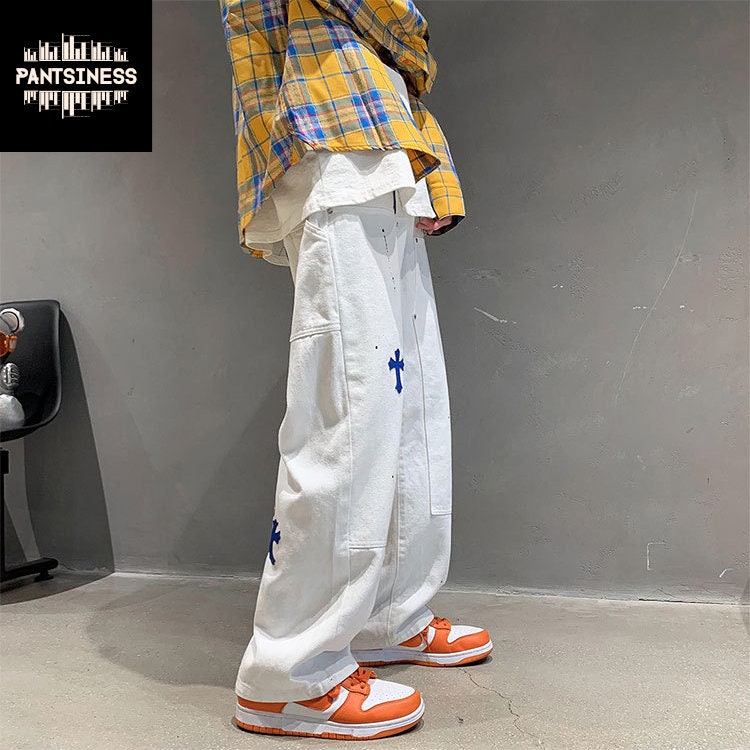 Retro Multi Colored Cross Jeans Y2K Streetwear Pants Hip Hop Etsy