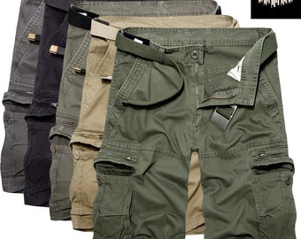 Mens Military Cargo Shorts, Army Color Tactical Multi Pocket Bottoms, Casual Bermuda Trousers, Summer Retro High Street Shorts