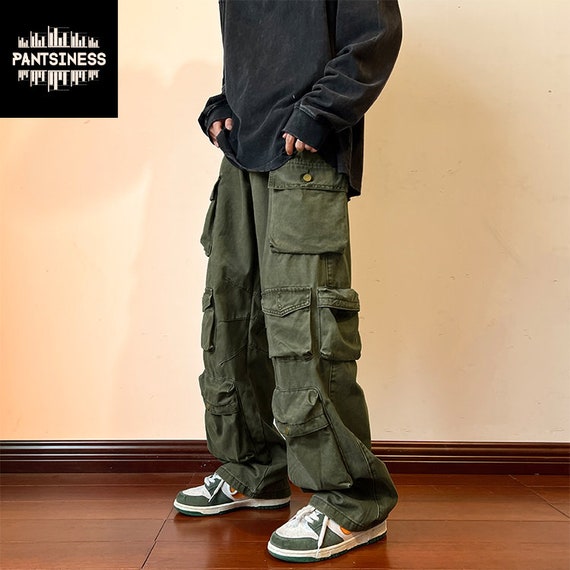 Tactical Cargo Multi Pocket Pants, Vintage Wide Leg Loose Bottoms